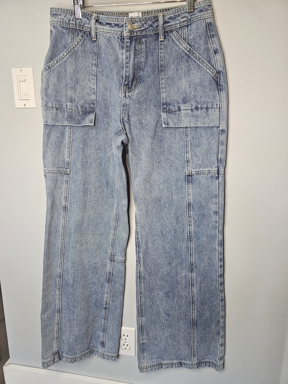 Princess Polly PP-DNM Carpenter Wide Leg Jeans US 8 Light Wash